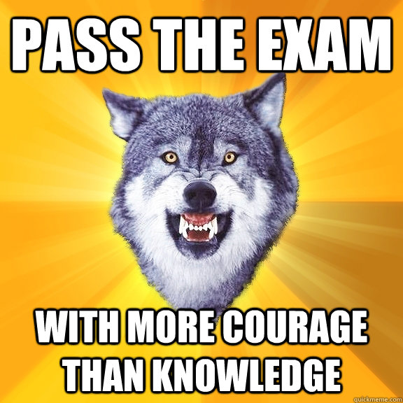 Pass the exam with more courage than knowledge  Courage Wolf