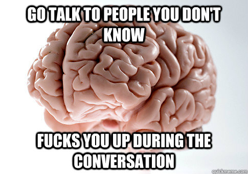 GO TALK TO PEOPLE YOU DON'T KNOW FUCKS YOU UP DURING THE CONVERSATION  Scumbag Brain