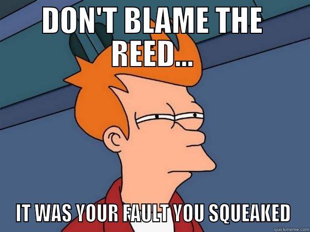 DON'T BLAME THE REED... IT WAS YOUR FAULT YOU SQUEAKED Futurama Fry