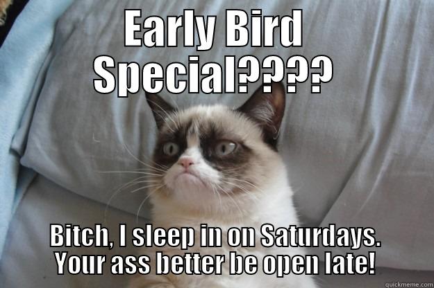 Commercial Christmas - EARLY BIRD SPECIAL???? BITCH, I SLEEP IN ON SATURDAYS. YOUR ASS BETTER BE OPEN LATE! Grumpy Cat