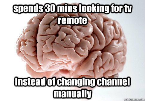 spends 30 mins looking for tv remote instead of changing channel manually   Scumbag Brain