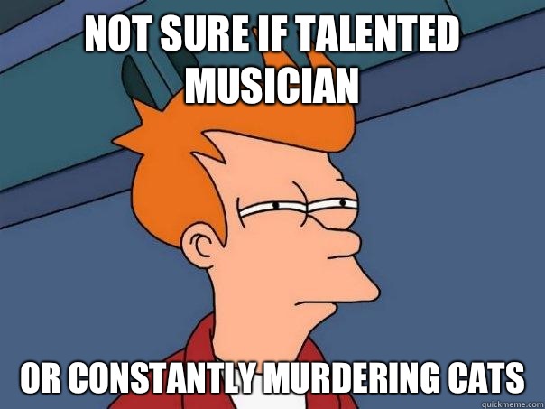 not sure if talented musician or constantly murdering cats  Futurama Fry