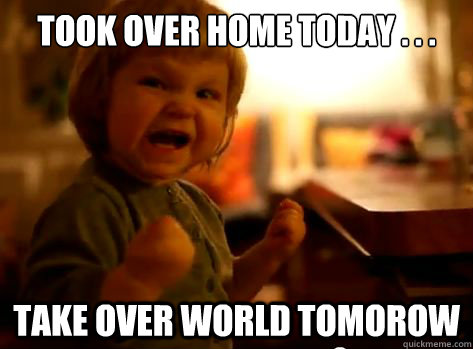 took over home today . . . take over world tomorow  Evil Toddler