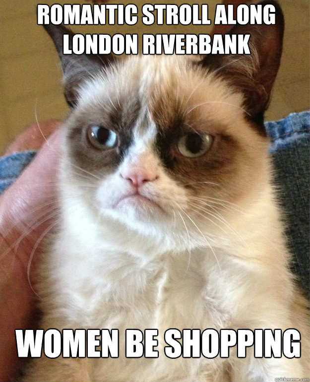 Romantic stroll along London riverbank women be shopping  Grumpy Cat