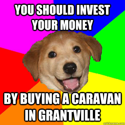 you should invest your money by buying a caravan in grantville  Advice Dog