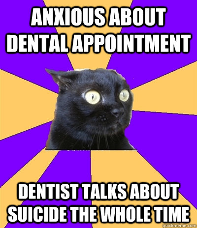 ANXIOUS ABOUT DENTAL APPOINTMENT DENTIST TALKS ABOUT SUICIDE THE WHOLE TIME - ANXIOUS ABOUT DENTAL APPOINTMENT DENTIST TALKS ABOUT SUICIDE THE WHOLE TIME  Anxiety Cat