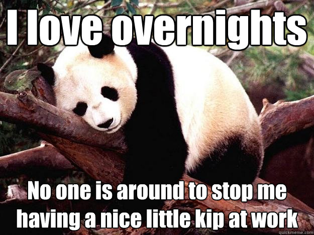 I love overnights No one is around to stop me having a nice little kip at work  Procrastination Panda