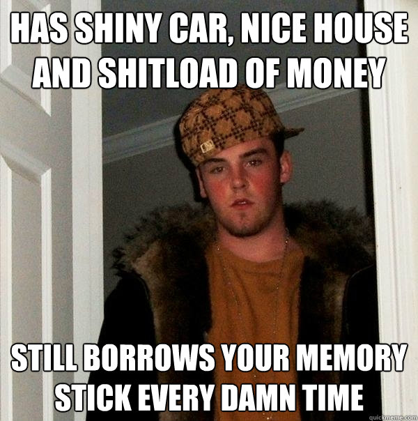 Has shiny car, nice house and shitload of money Still borrows your memory stick every damn time  Scumbag Steve