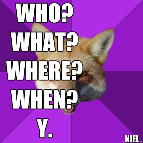 WHO?
WHAT?
WHERE?
WHEN?
Y. NJFL  Forensics Fox