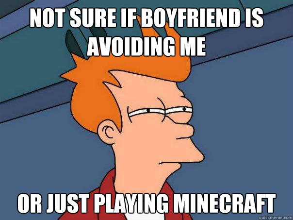 not sure if boyfriend is avoiding me or just playing minecraft  Futurama Fry