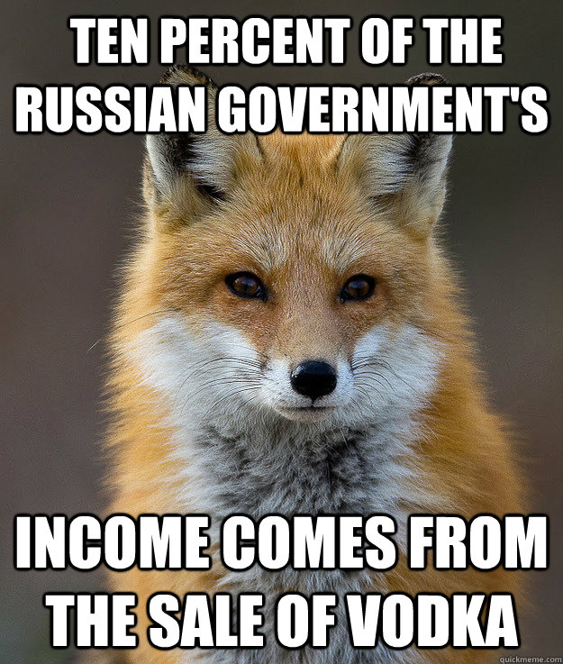  Ten percent of the Russian government's  income comes from the sale of vodka  Fun Fact Fox