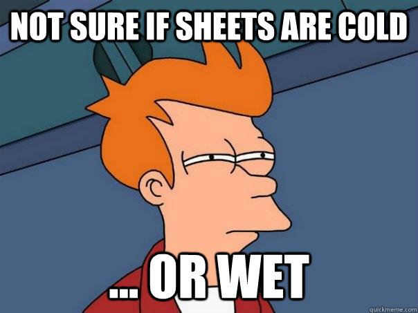 not sure if sheets are cold ... or wet  Futurama Fry