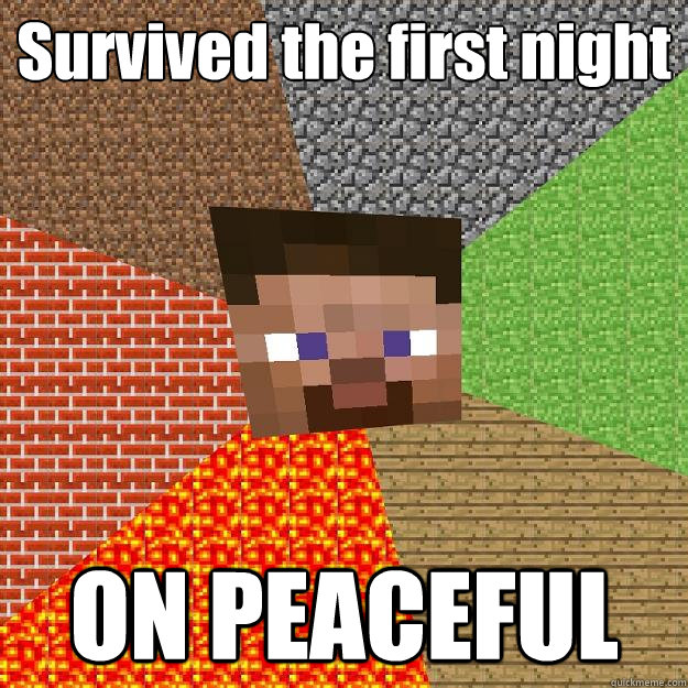 Survived the first night ON PEACEFUL  Minecraft