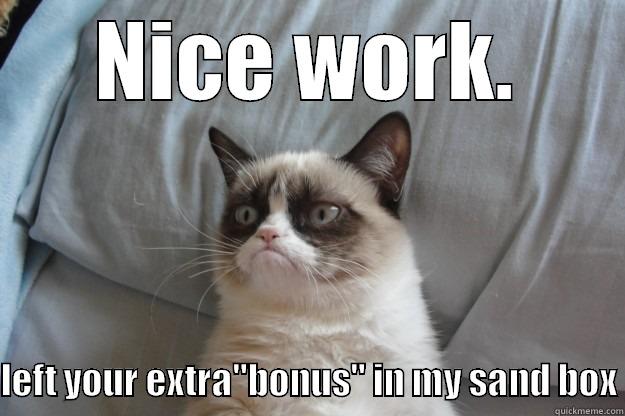 extrinsically motivating grumpy cat. - NICE WORK.  LEFT YOUR EXTRA