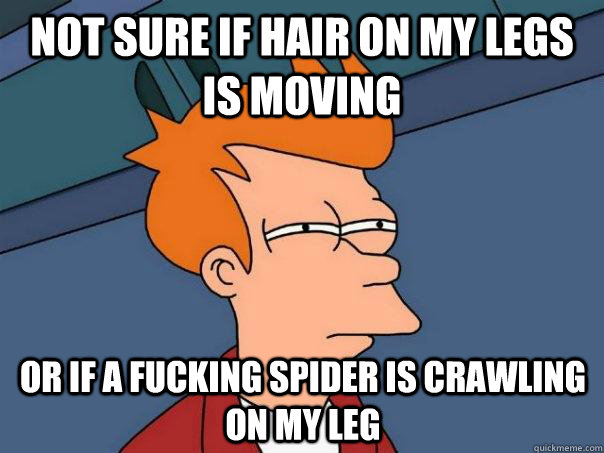 Not sure if hair on my legs is moving Or if a fucking spider is crawling on my leg - Not sure if hair on my legs is moving Or if a fucking spider is crawling on my leg  Futurama Fry