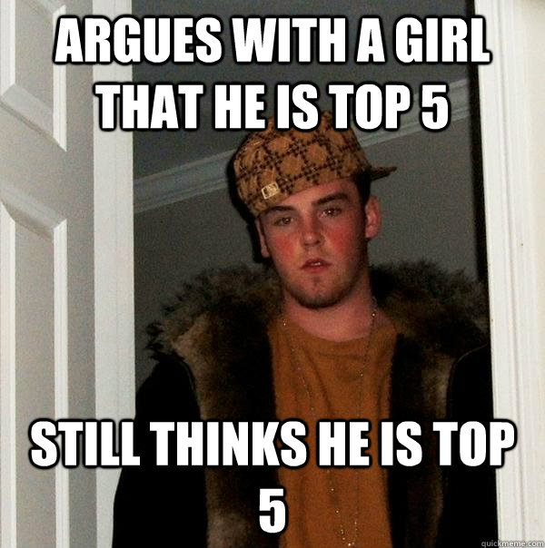 Argues with a girl that he is top 5 Still thinks he is top 5  Scumbag Steve