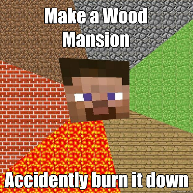 Make a Wood 
Mansion
 Accidently burn it down  Minecraft