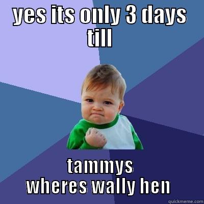 YES ITS ONLY 3 DAYS TILL TAMMYS WHERES WALLY HEN  Success Kid