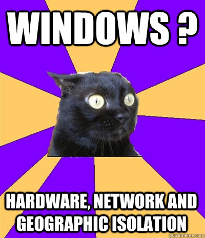 Windows ? hardware, network and geographic isolation  Anxiety Cat