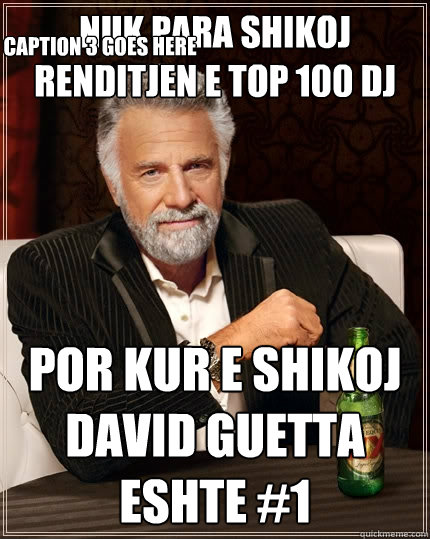 nuk para shikoj renditjen e Top 100 Dj por kur e shikoj David Guetta eshte #1 Caption 3 goes here  The Most Interesting Man In The World