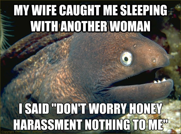 My wife caught me sleeping with another woman I said 