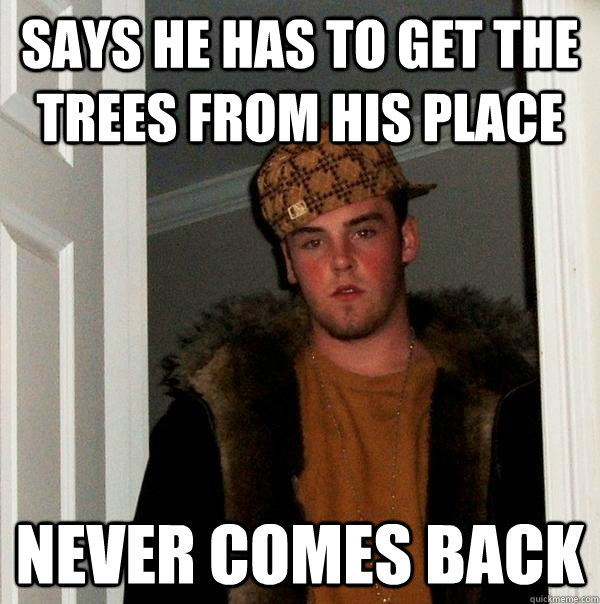 Says he has to get the trees from his place never comes back  Scumbag Steve