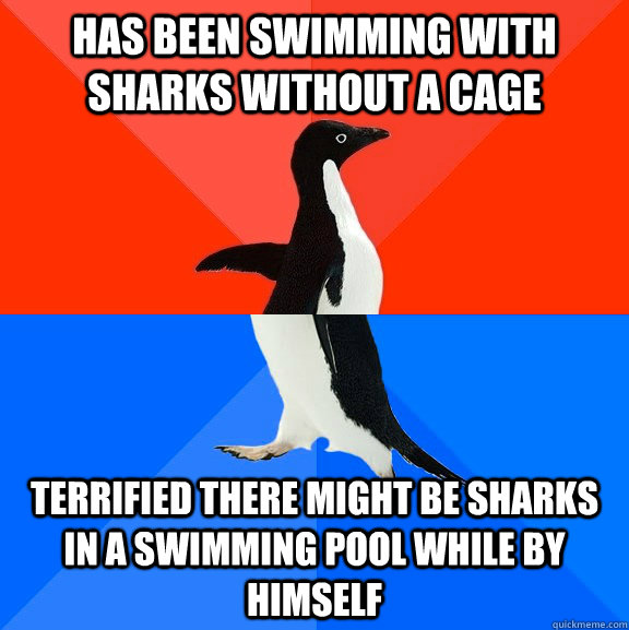 has been swimming with sharks without a cage terrified there might be sharks in a swimming pool while by himself - has been swimming with sharks without a cage terrified there might be sharks in a swimming pool while by himself  Socially Awesome Awkward Penguin