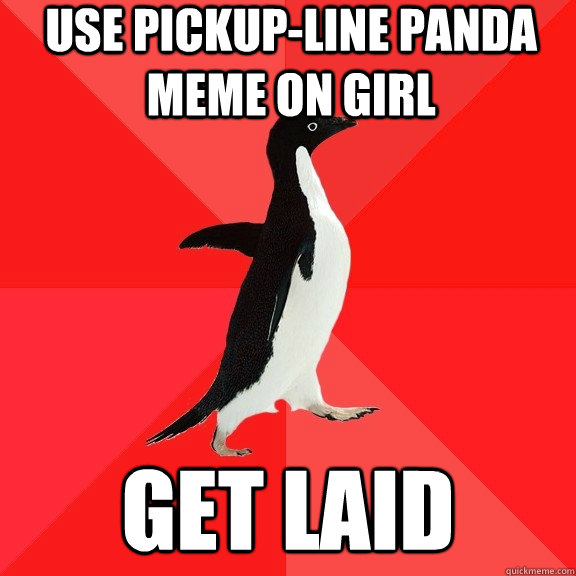 Use pickup-line panda meme on girl get laid  Socially Awesome Penguin