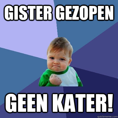 Gister gezopen geen kater!  Success Kid