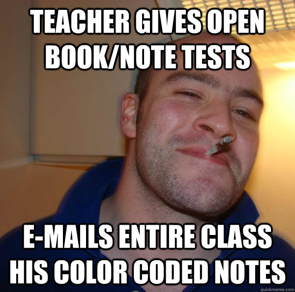 Teacher gives open book/note tests e-mails entire class his color coded notes - Teacher gives open book/note tests e-mails entire class his color coded notes  Misc