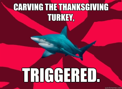 Carving the Thanksgiving turkey, Triggered.  Self-Injury Shark