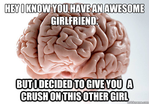 Hey i know you have an awesome girlfriend. but i decided to give you   a crush on this other girl   Scumbag Brain