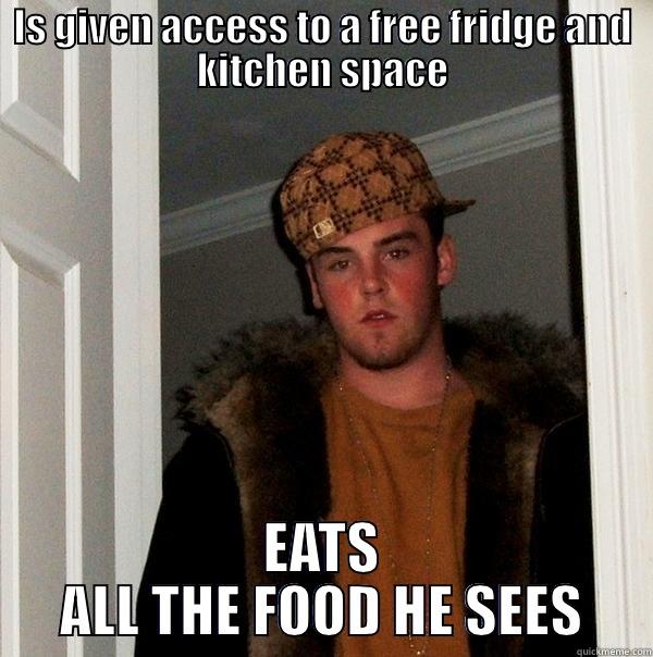 IS GIVEN ACCESS TO A FREE FRIDGE AND KITCHEN SPACE EATS ALL THE FOOD HE SEES Scumbag Steve