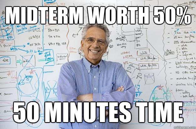 Midterm worth 50% 50 minutes time  Engineering Professor