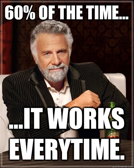 60% of the time... ...it works everytime.   The Most Interesting Man In The World