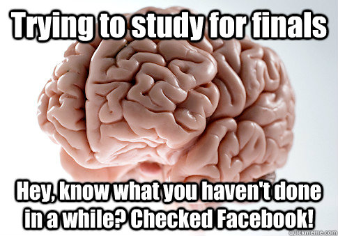 Trying to study for finals Hey, know what you haven't done in a while? Checked Facebook!  Scumbag Brain