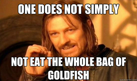 One Does Not Simply NOT eat the whole bag of Goldfish  Boromir