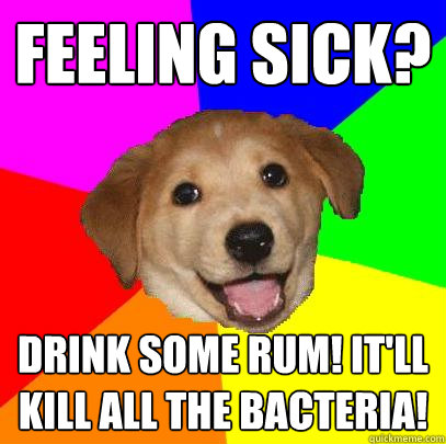 feeling sick? drink some rum! it'll kill all the bacteria!  Advice Dog