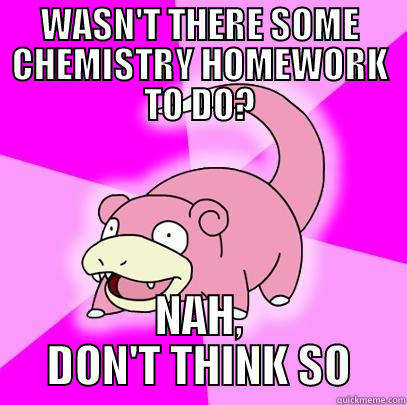 WASN'T THERE SOME CHEMISTRY HOMEWORK TO DO? NAH, DON'T THINK SO Slowpoke