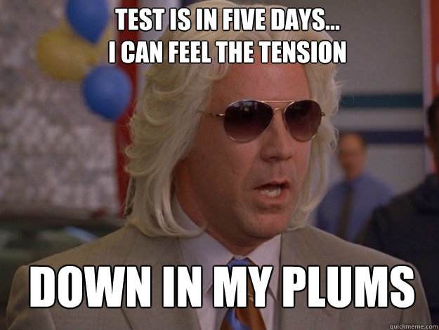 Test is in five days...
I can feel the tension  Down in my plums - Test is in five days...
I can feel the tension  Down in my plums  Ashley Schaeffers Plums