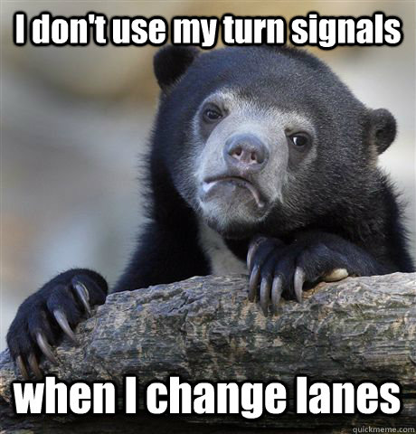 I don't use my turn signals when I change lanes - I don't use my turn signals when I change lanes  Confession Bear