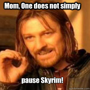 Mom, One does not simply  pause Skyrim!  