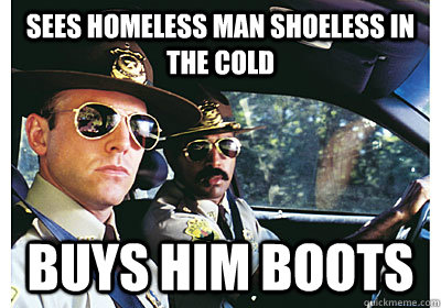 Sees homeless man shoeless in the cold buys him boots  Good Guy Cop