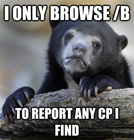 I only browse /b to report any cp i find  Confession Bear