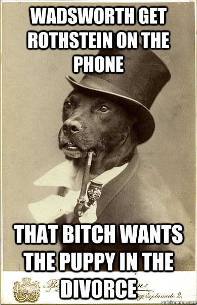 Wadsworth get Rothstein on the phone that bitch wants the puppy in the divorce  Old Money Dog