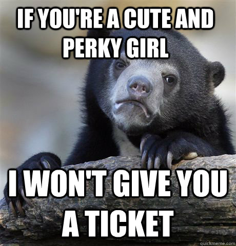 if you're a cute and perky girl I won't give you a ticket  Confession Bear