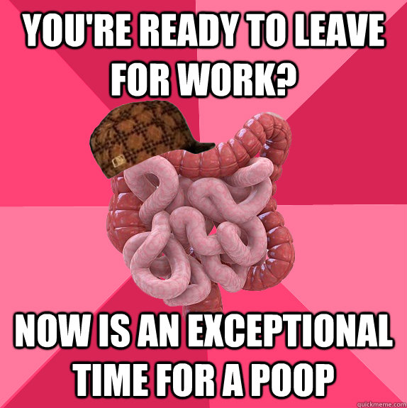 You're ready to leave for work? now is an exceptional time for a poop  Scumbag Intestines