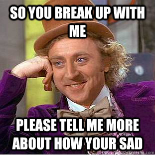 so you break up with me please tell me more about how your sad - so you break up with me please tell me more about how your sad  Condescending Wonka