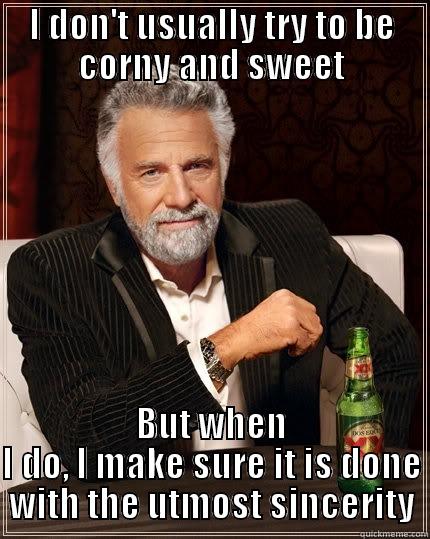 i try i really do - I DON'T USUALLY TRY TO BE CORNY AND SWEET BUT WHEN I DO, I MAKE SURE IT IS DONE WITH THE UTMOST SINCERITY The Most Interesting Man In The World