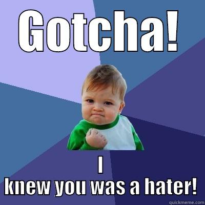 GOTCHA! I KNEW YOU WAS A HATER! Success Kid